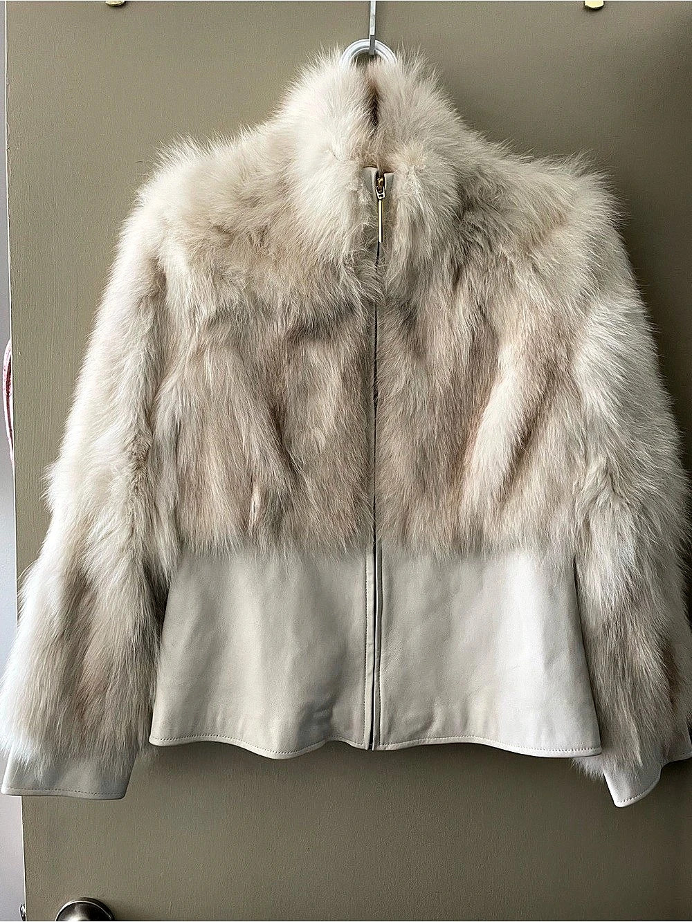Marcel Genuine Fur Leather Jacket in White & Brown